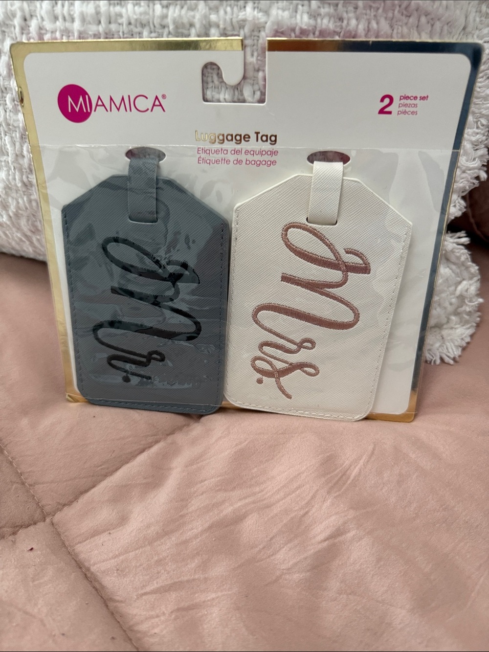 Miamica Gray and Cream Mrs. Luggage Tag Set